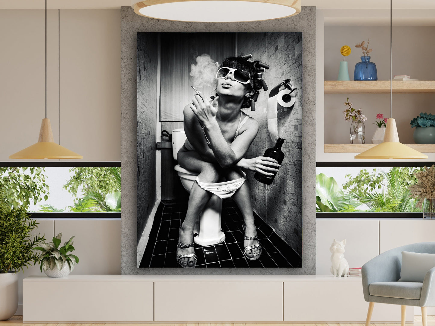Display-ready framed canvas wall art for living room