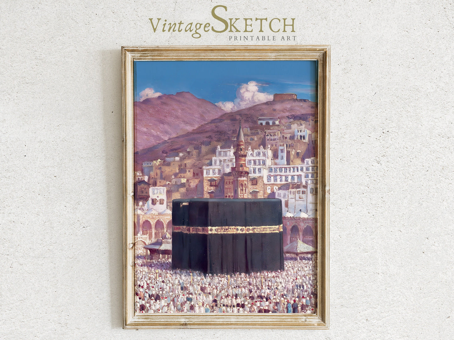 Earthy tones and architectural details in Mekka print