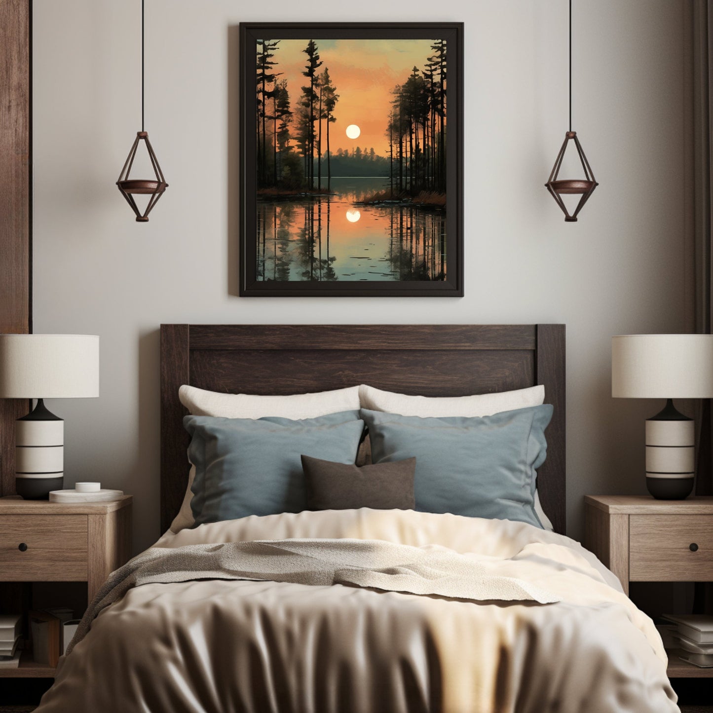 Calm forest and lake scene wall decor for rustic homes