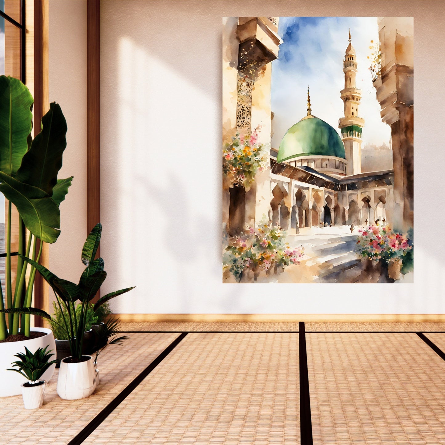 Premium paper Masjid Nabawi watercolor poster for prayer spaces