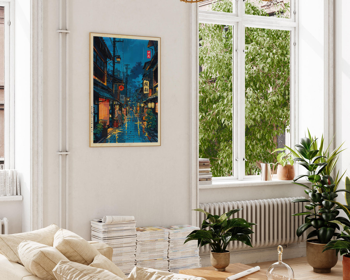 Modern Ukiyo-e inspired wall art with Japanese illustration elements