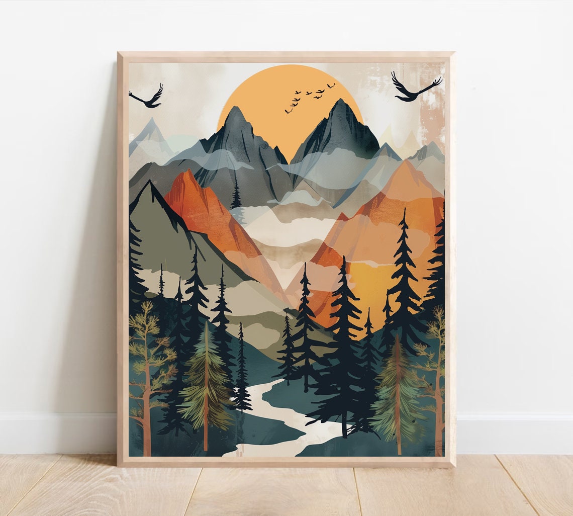 Boy's room decor mountain art for nursery