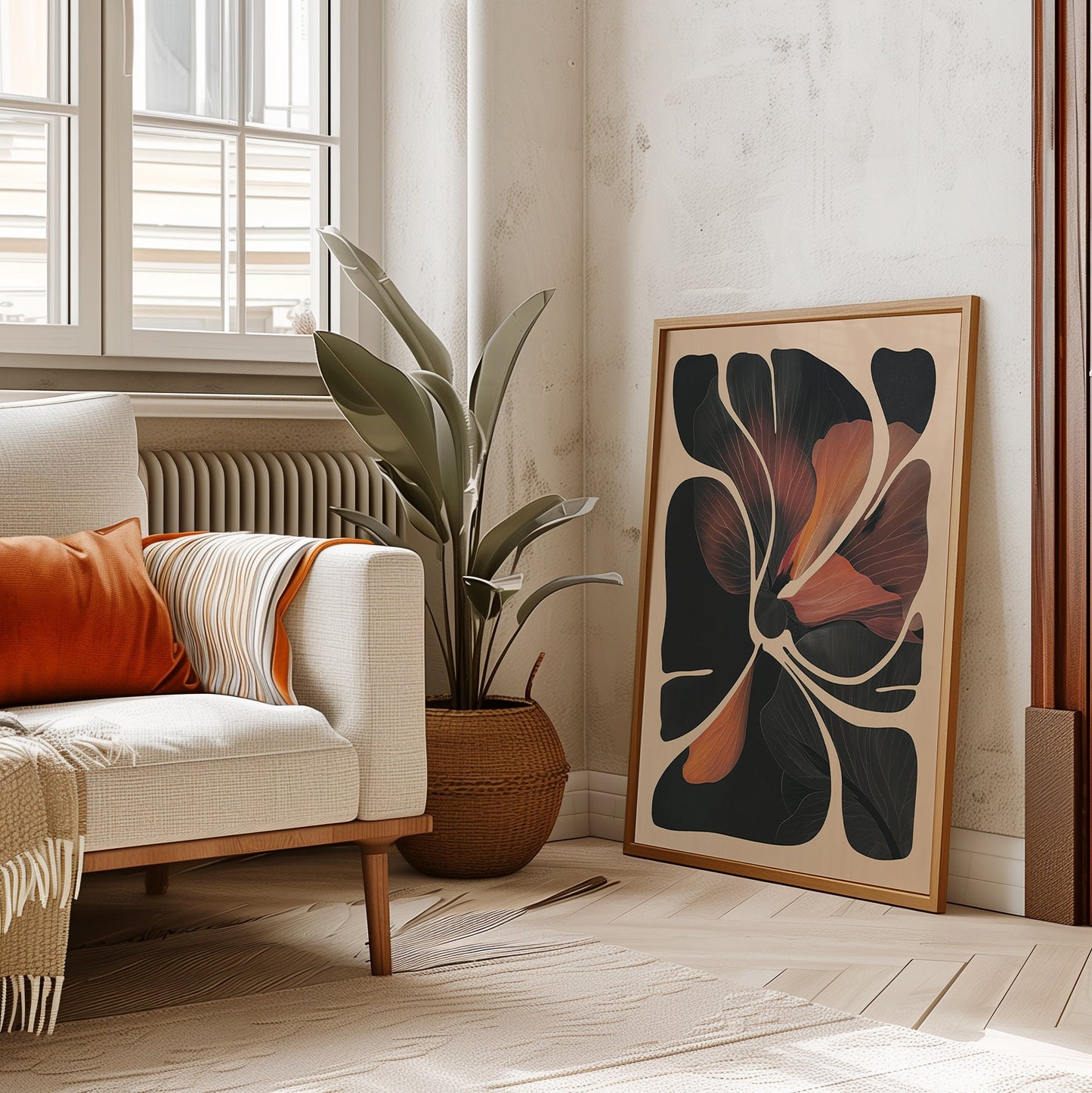 Two floral wall art pieces arranged for modern living room display