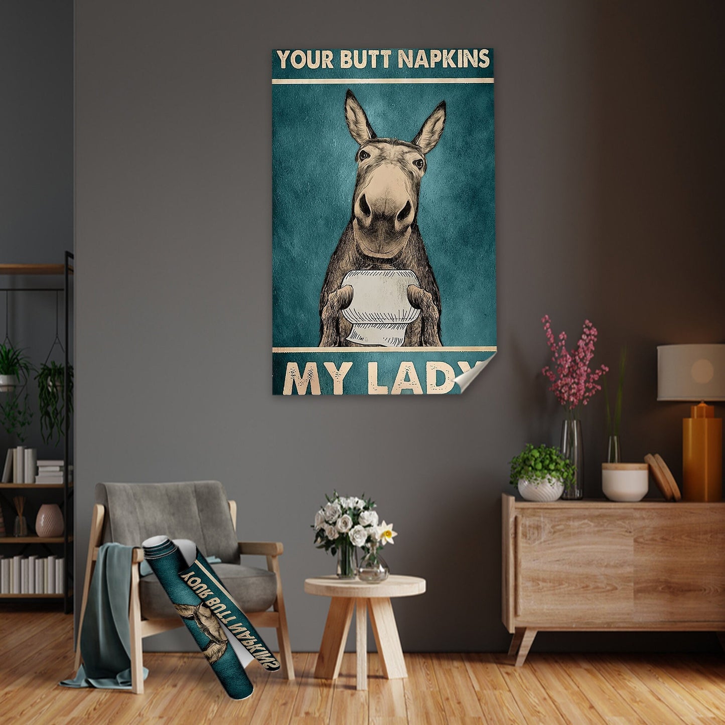 Man cave decoration with donkey artwork on canvas