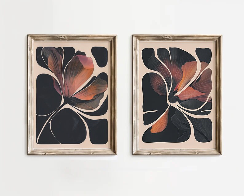 Mid-century inspired floral artwork for contemporary interior