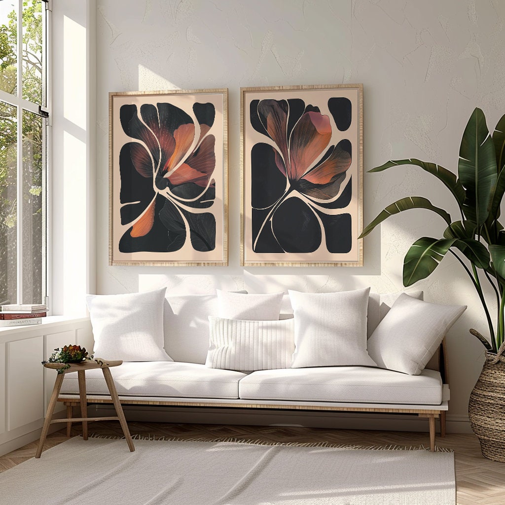 Two-panel botanical prints suitable for hallway or living area