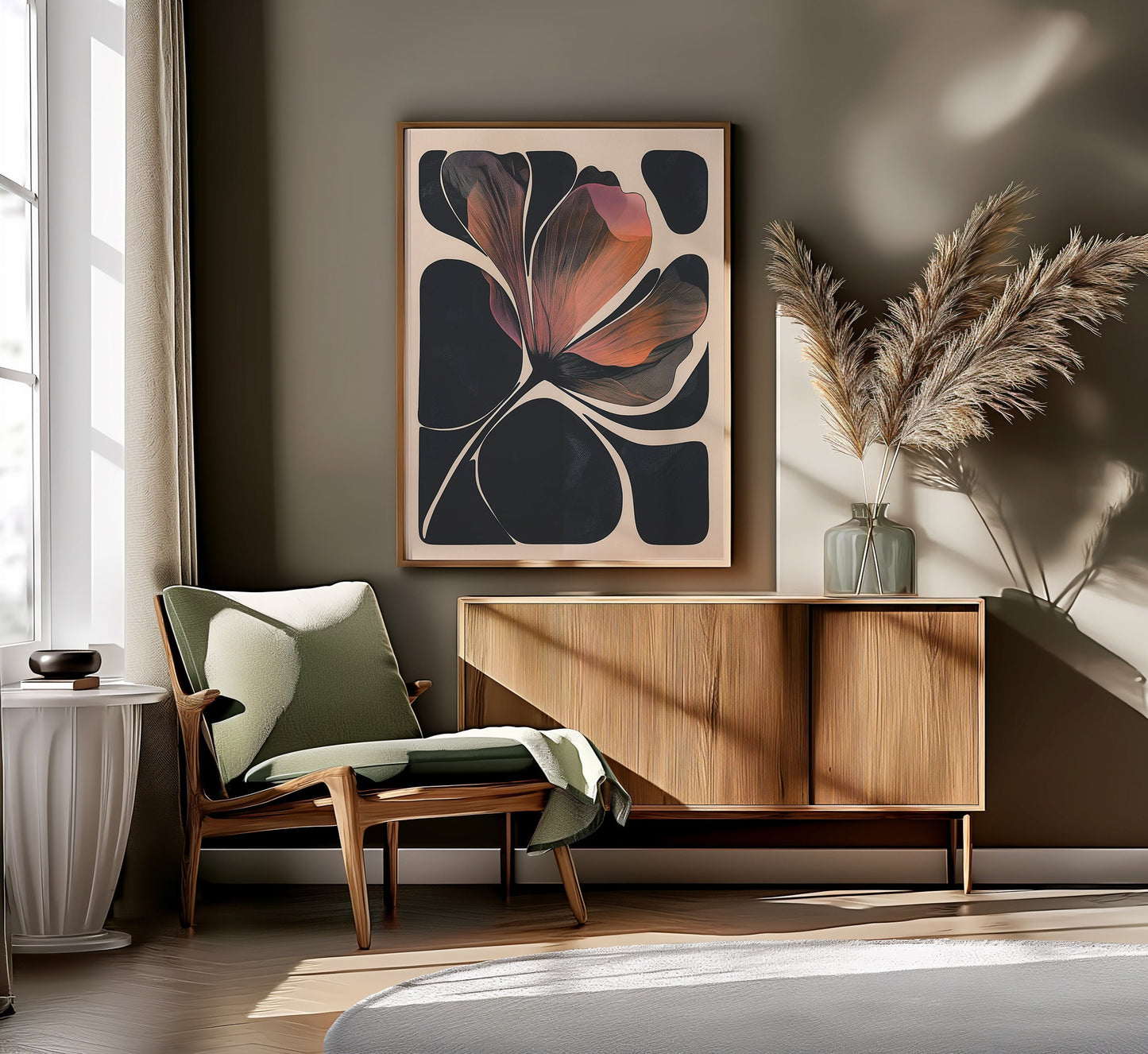 Nature-inspired wall art with abstract flowers in neutral palette