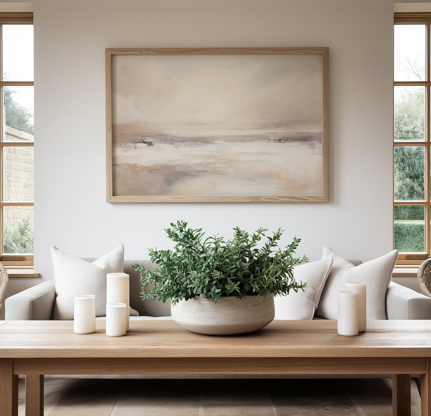Flowing coastal horizon-inspired shapes in neutral palette