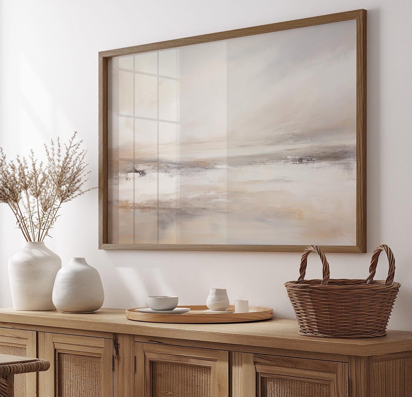 Minimalist wall decor with beige and grey hues