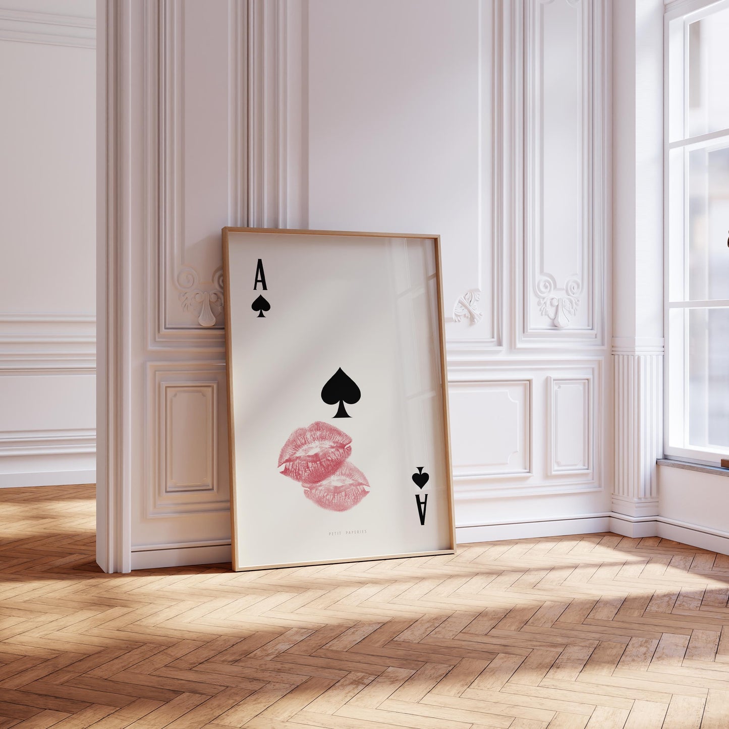 Close-up of Kiss Lips and Ace of Spades on retro background