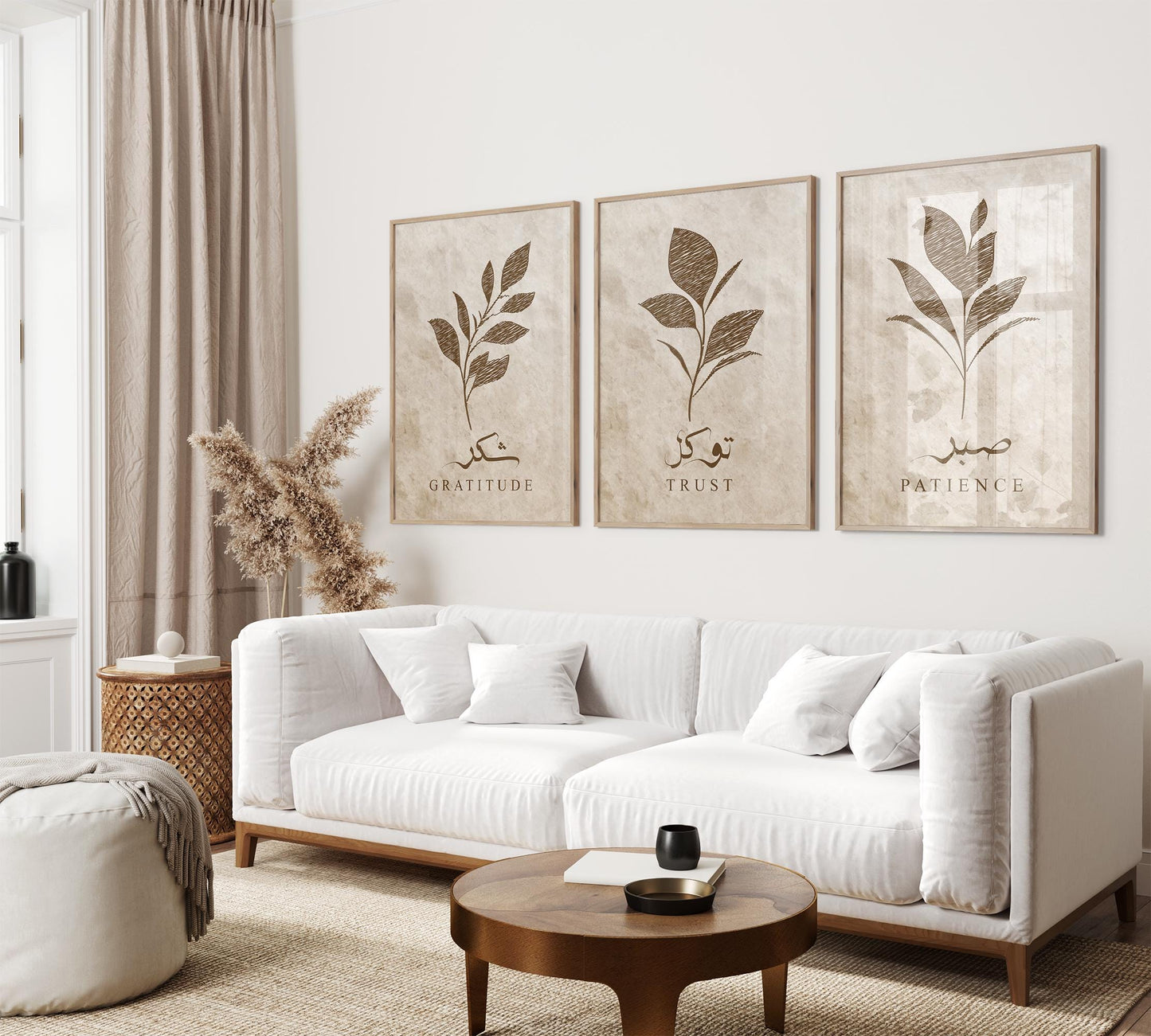 Living room setup showcasing Islamic wall art piece