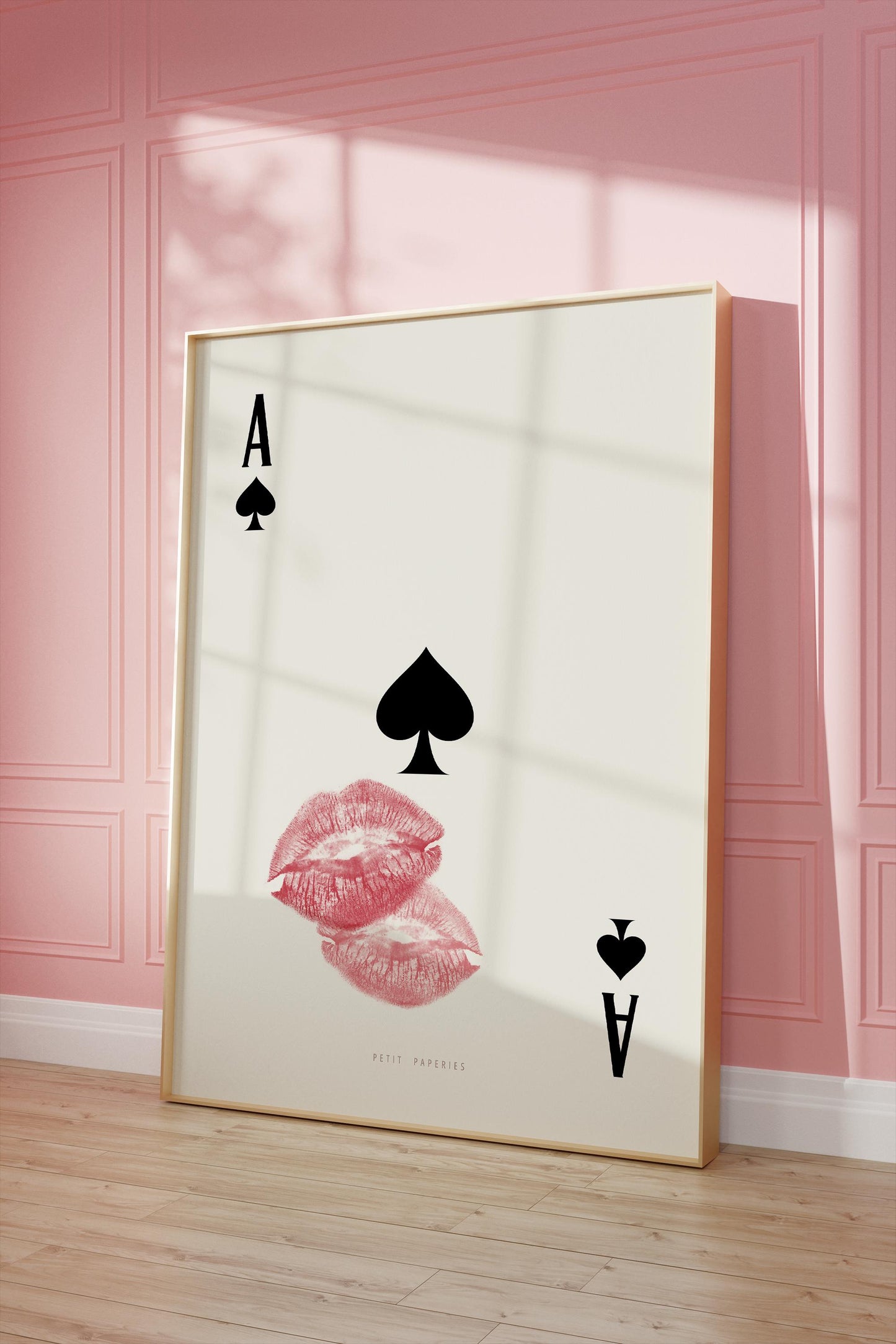 Glamorous wall art with cards and lips for living room
