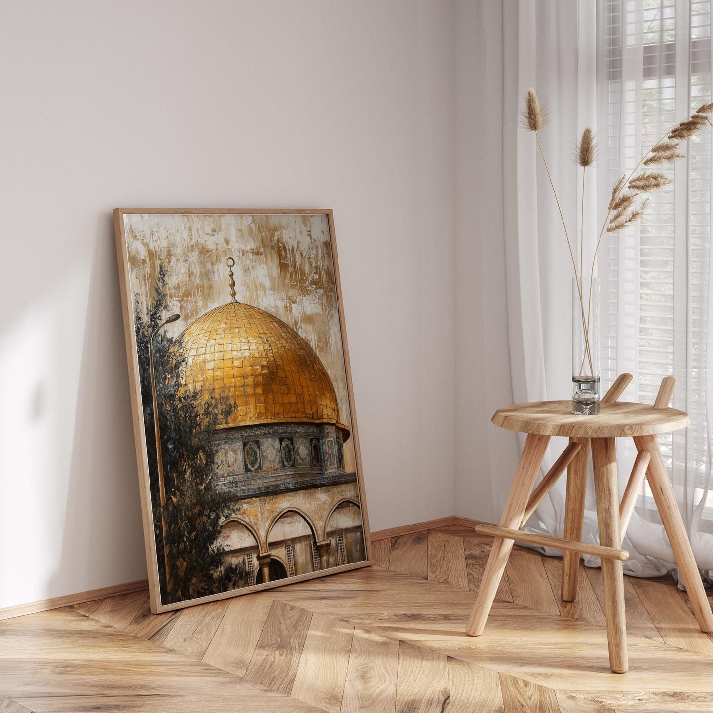 Abstract Islamic art with Dome of the Rock silhouette