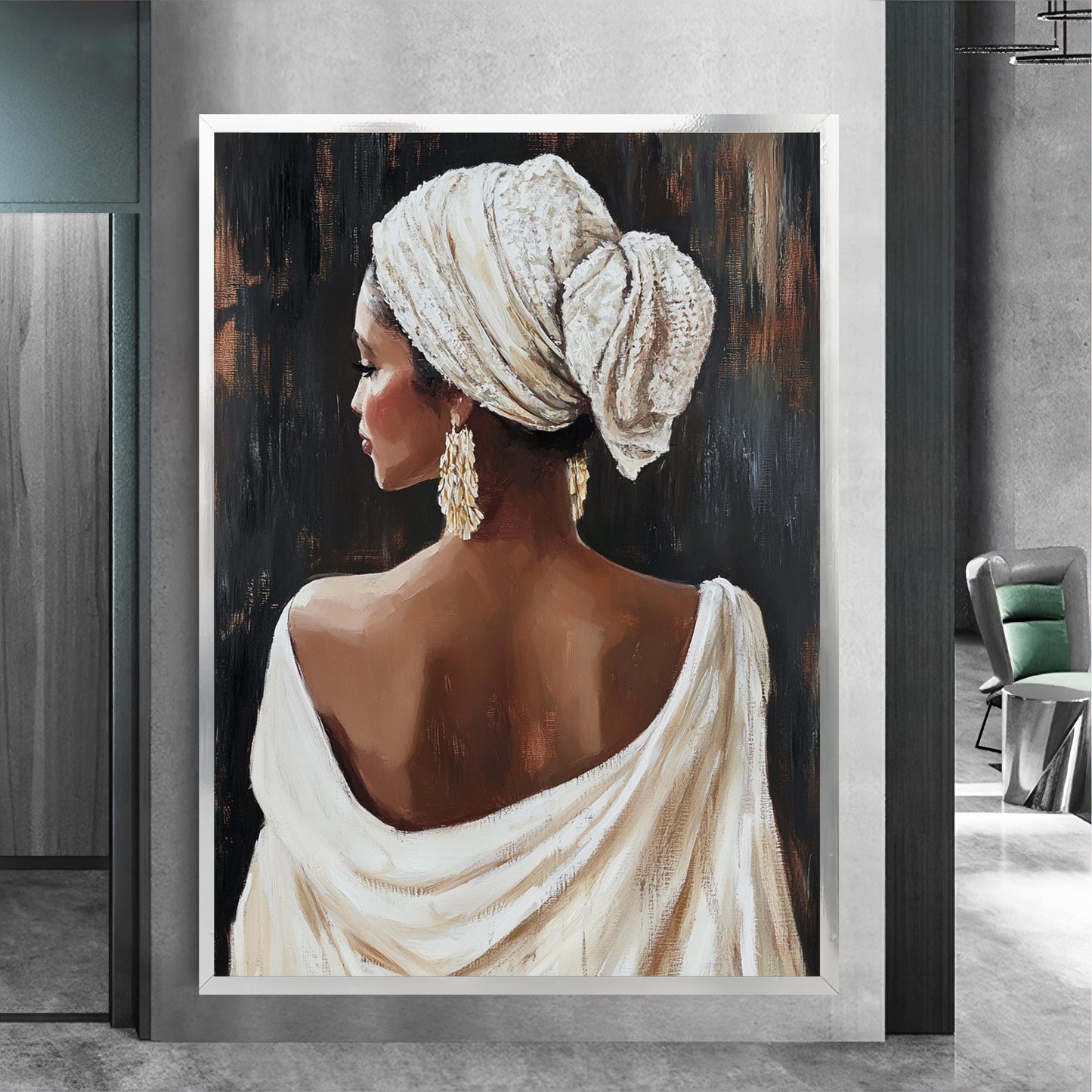 Elegant woman portrait on canvas with warm tones
