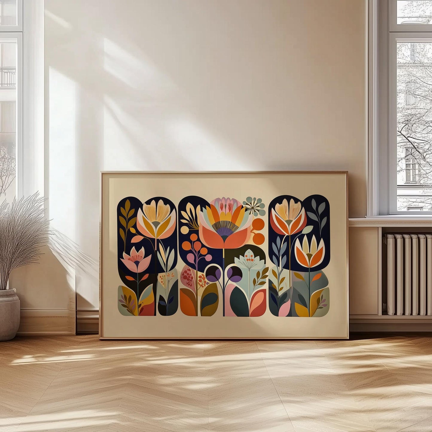 Soft botanical design on warm neutral background