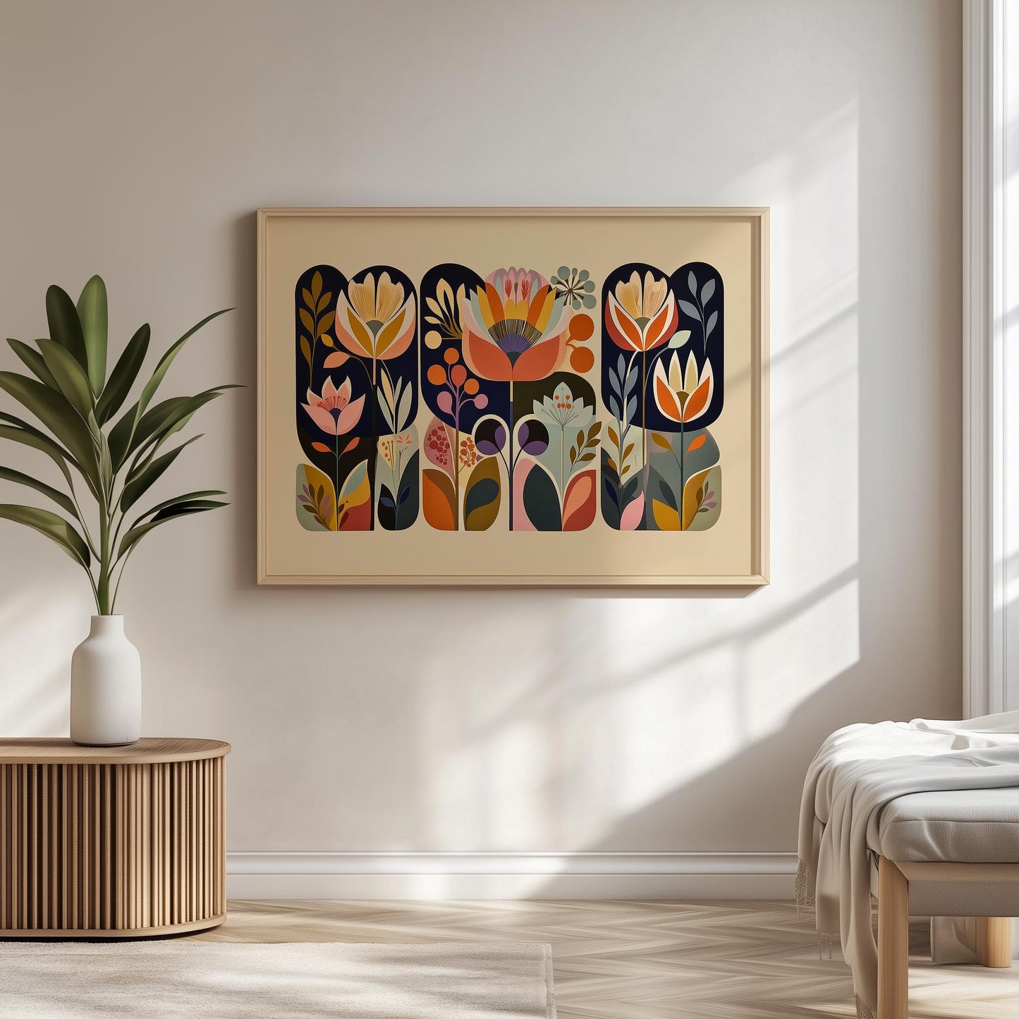 Floral abstract art for boho bedroom decor