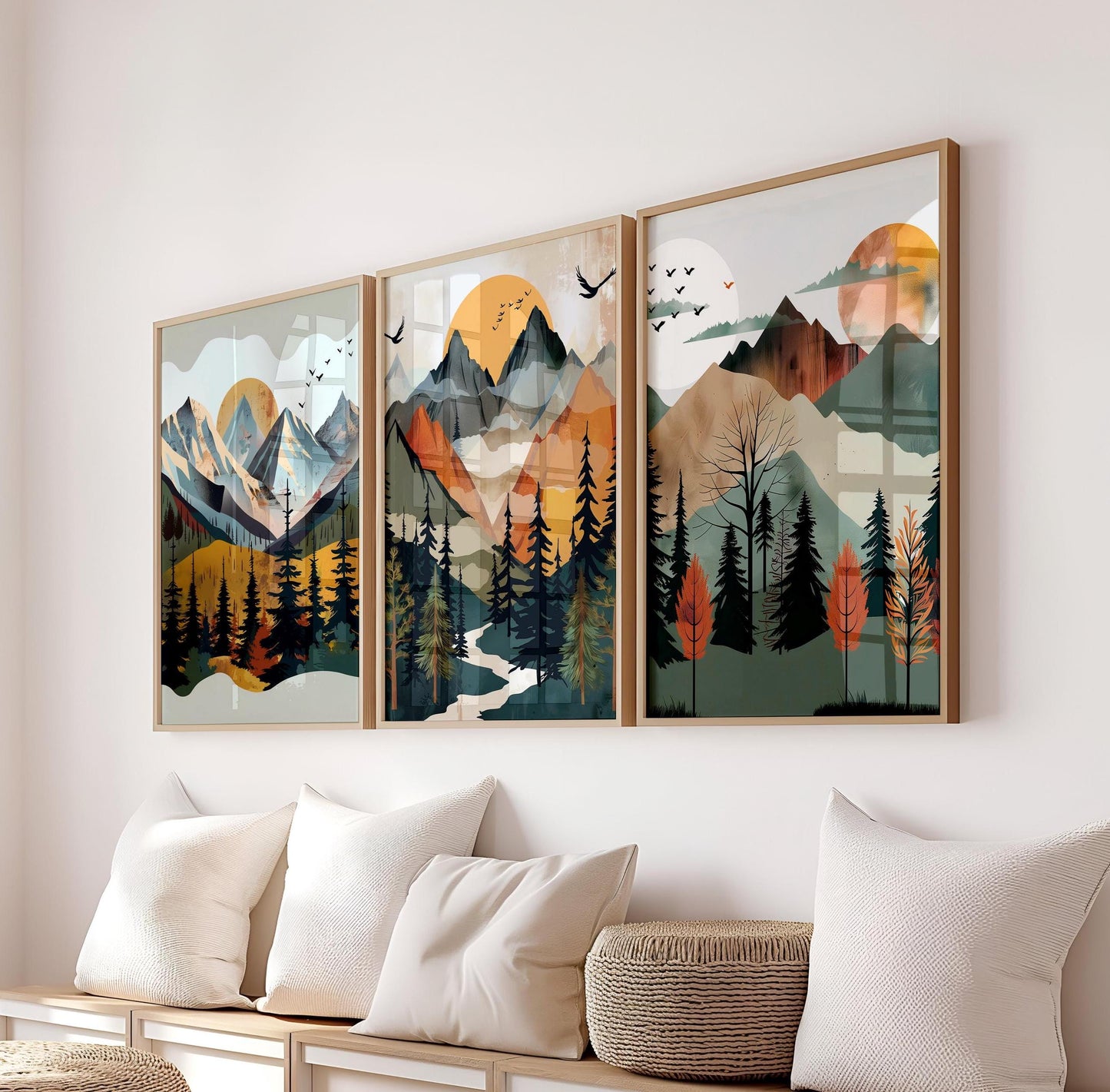 Nordic-style nursery wall art featuring mountains