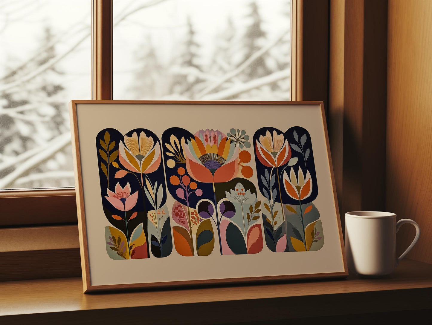 Framed abstract floral wall art for home decor