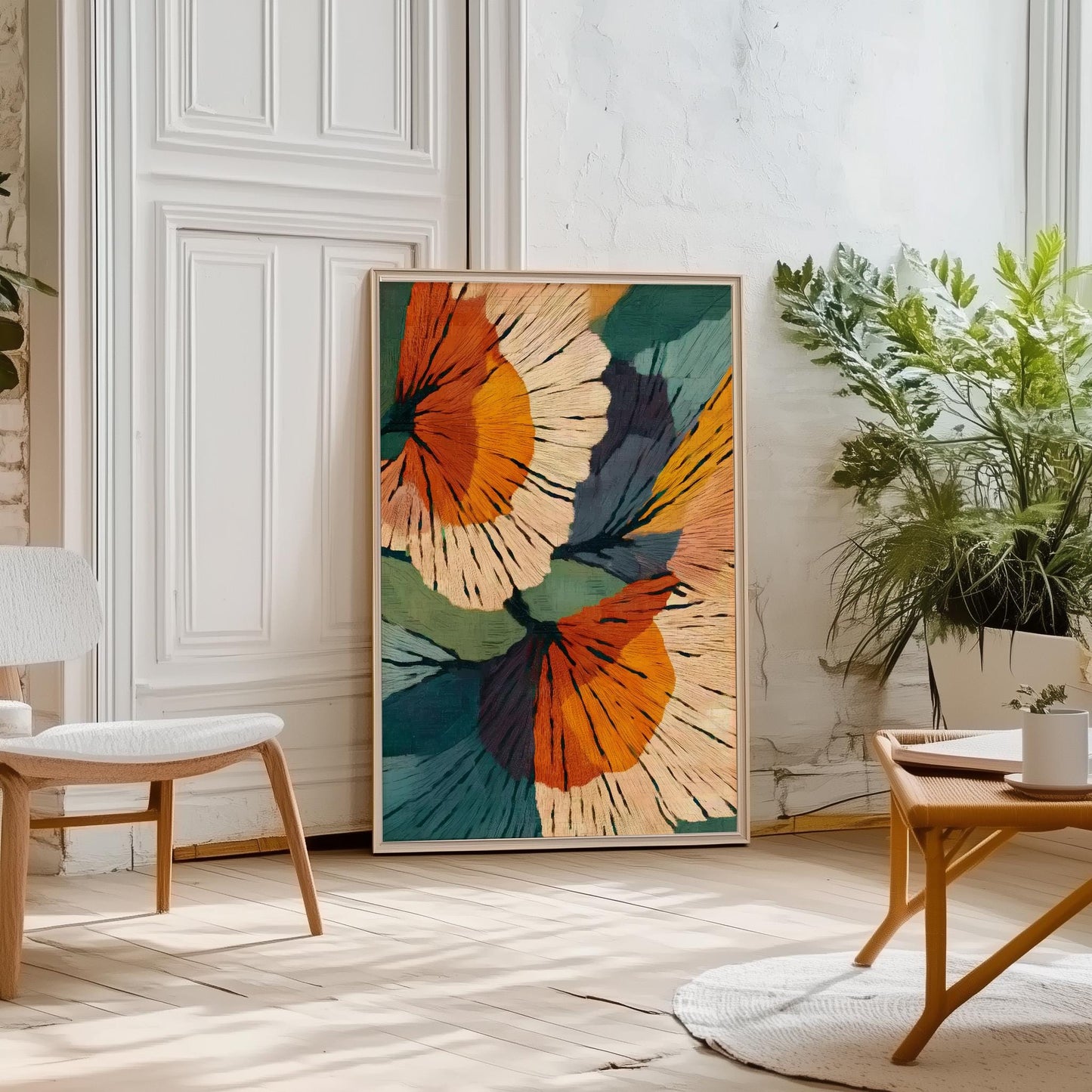 Minimalist floral artwork in abstract style for wall display