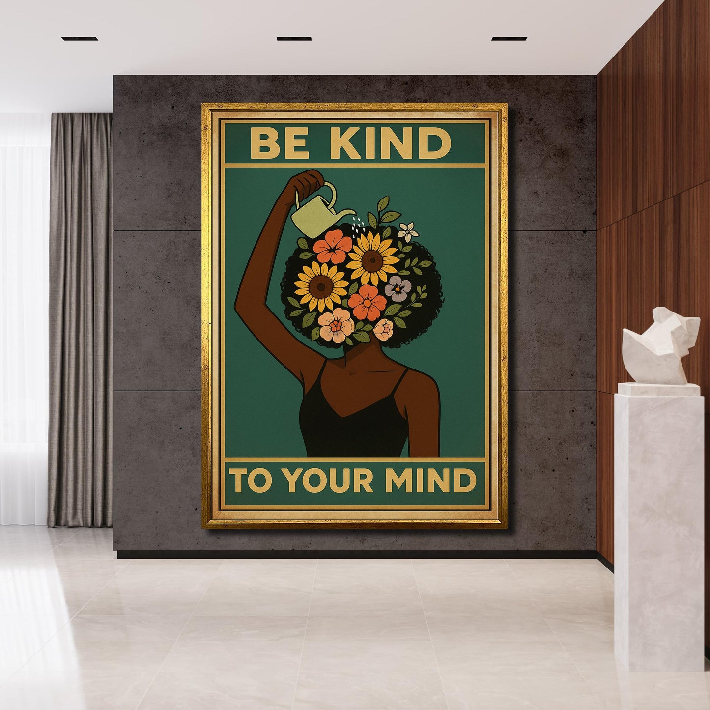 Retro mental health wall art with floral design