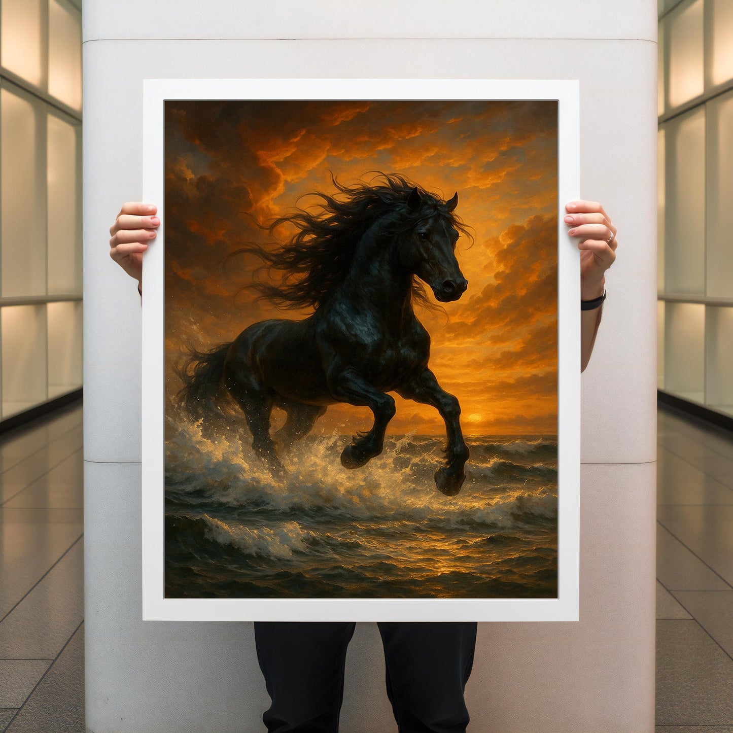 Horse painting ready to hang for living room decor