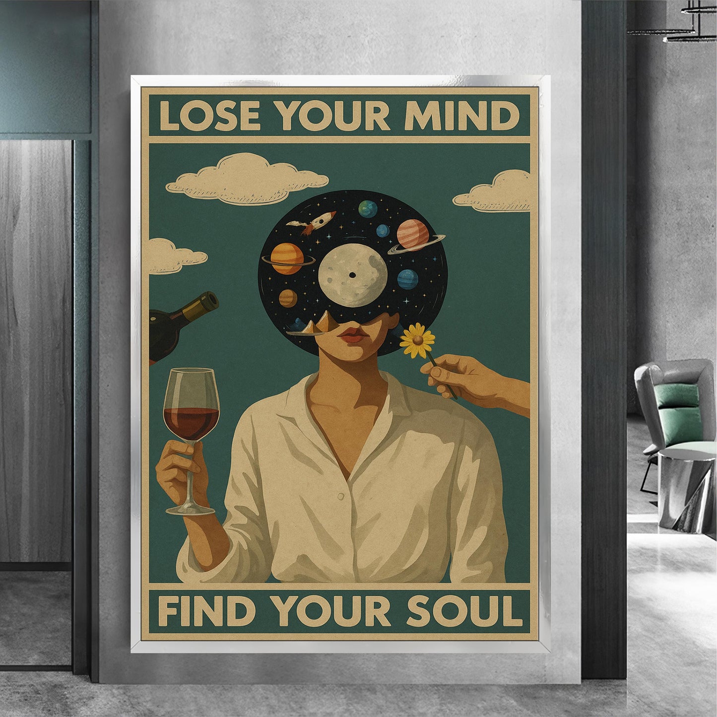 Vibrant abstract head artwork for living room