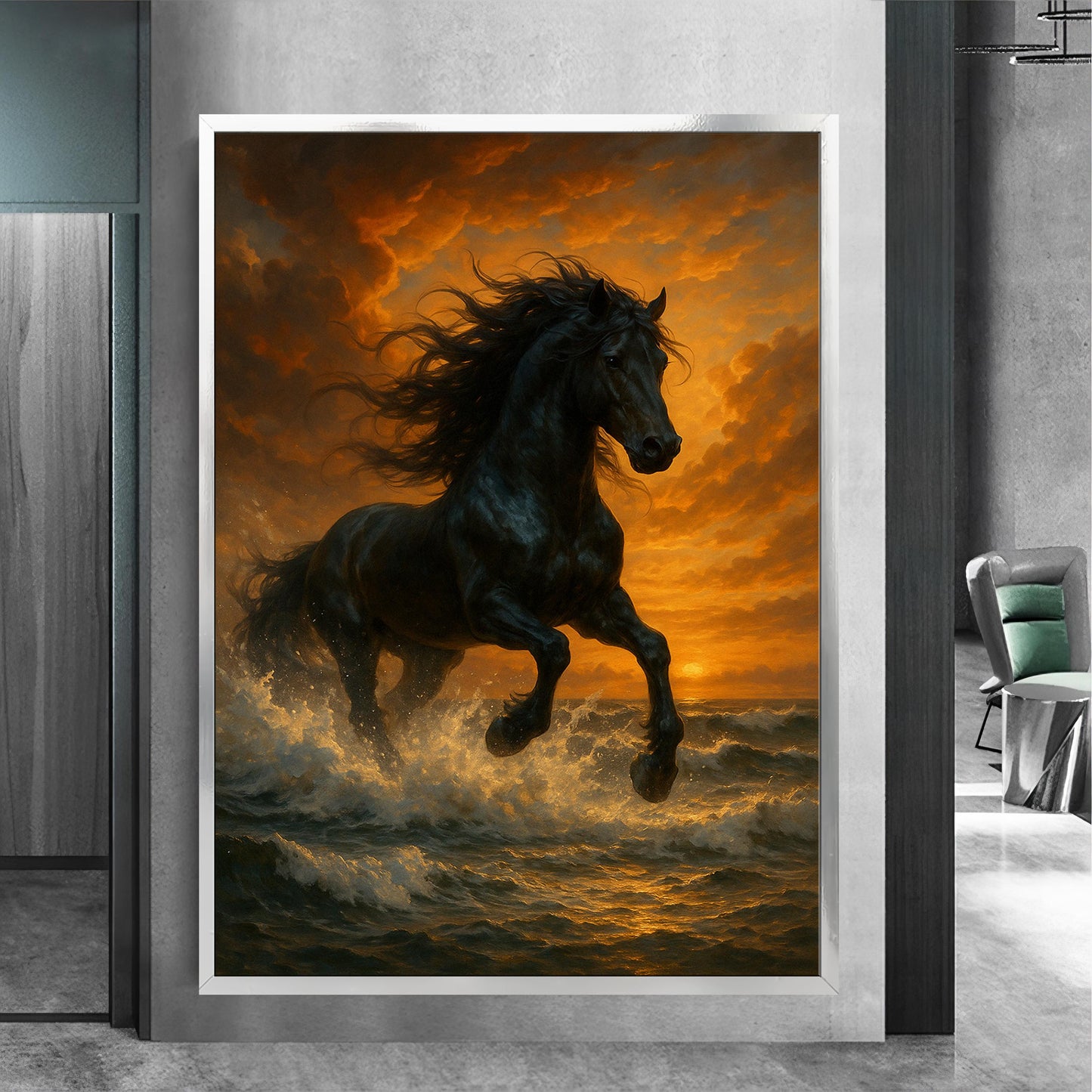 Equestrian wall decor canvas art in warm sunset tones