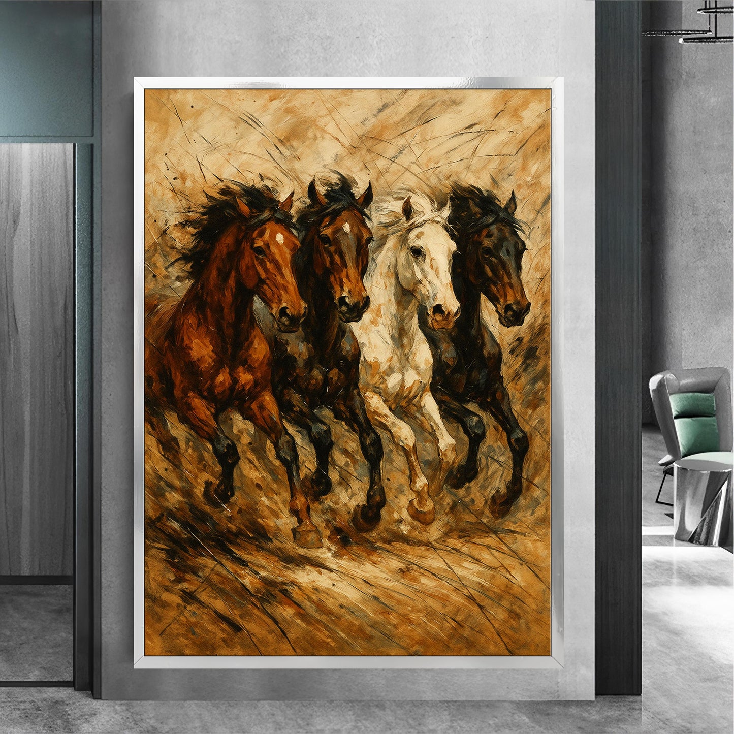 Rustic wall art canvas featuring equine silhouette