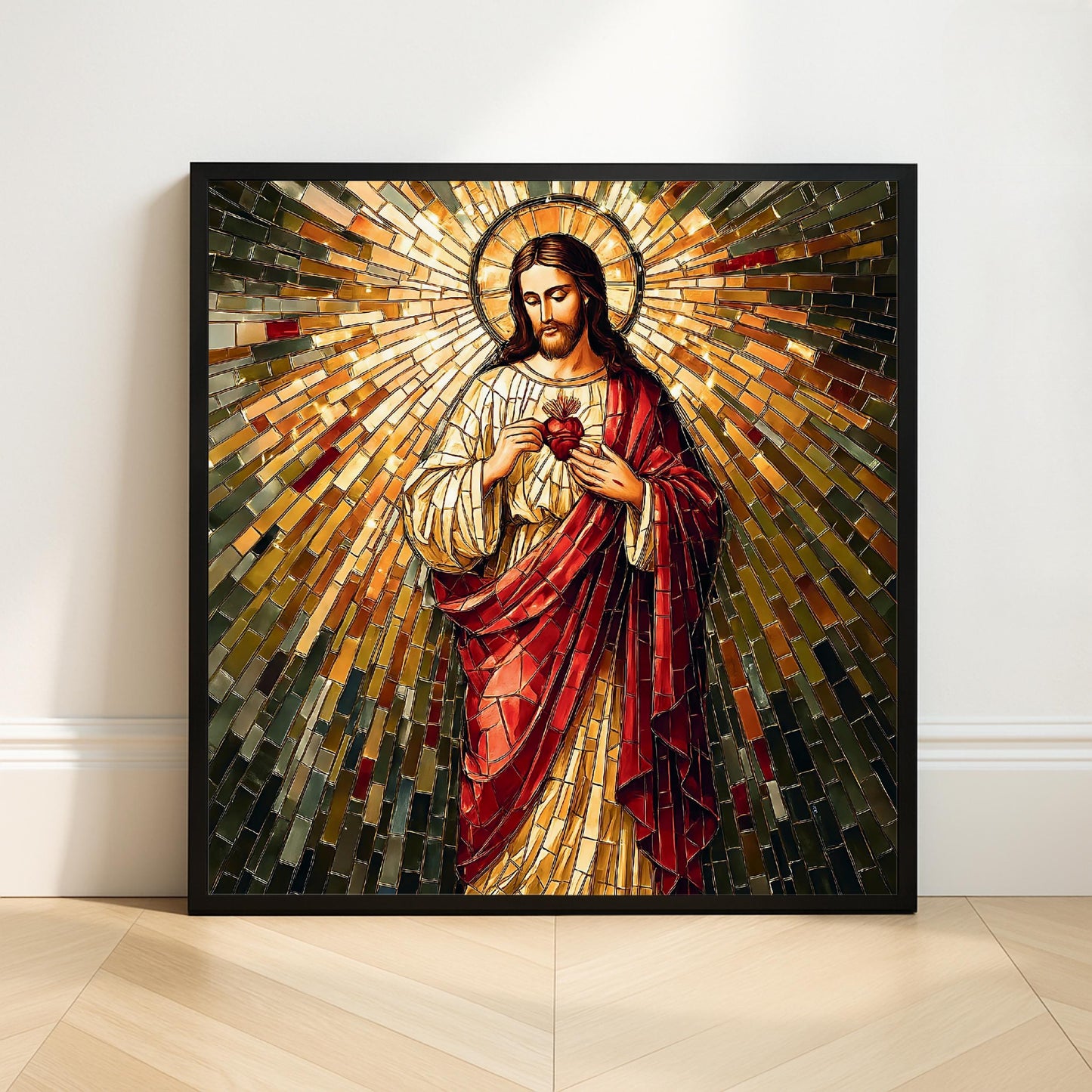 Sacred Heart of Jesus square mosaic art print - close-up detail