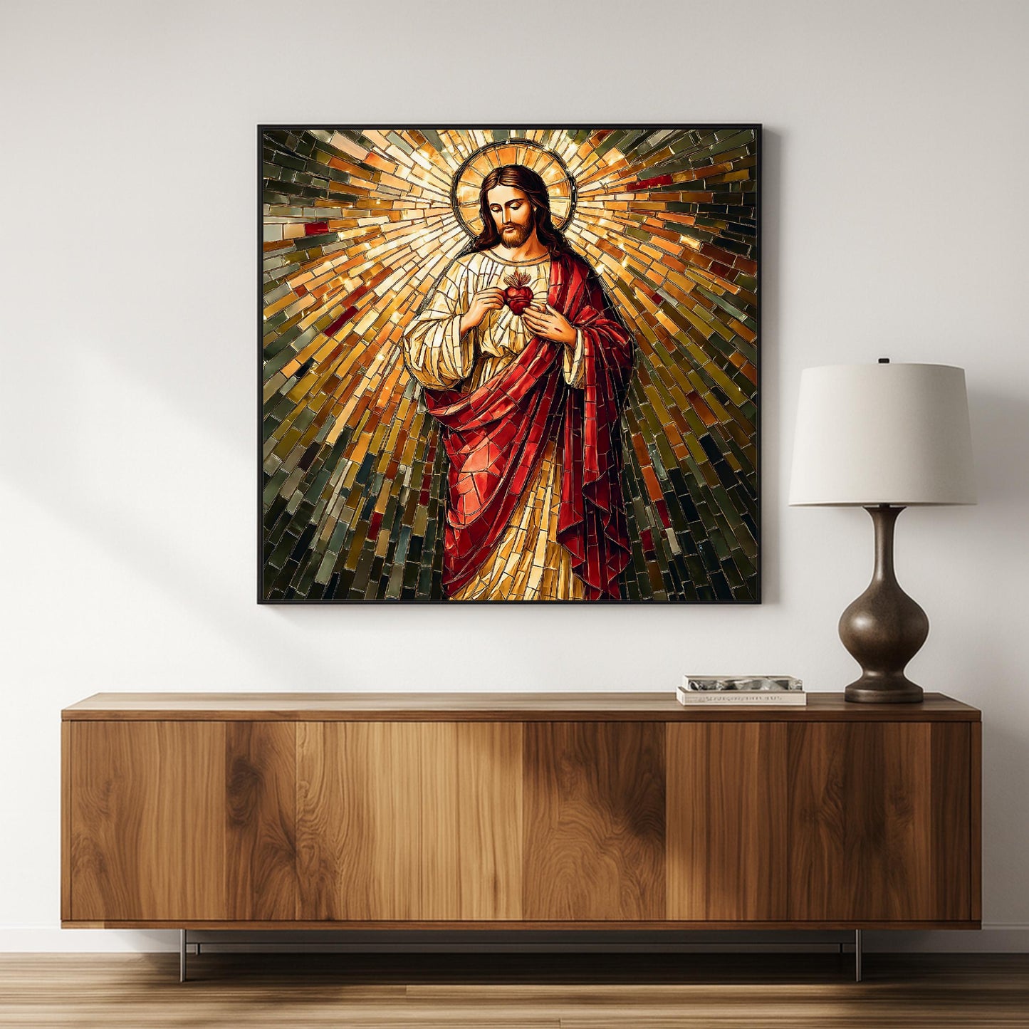 Church decor - Sacred Heart mosaic art on wall