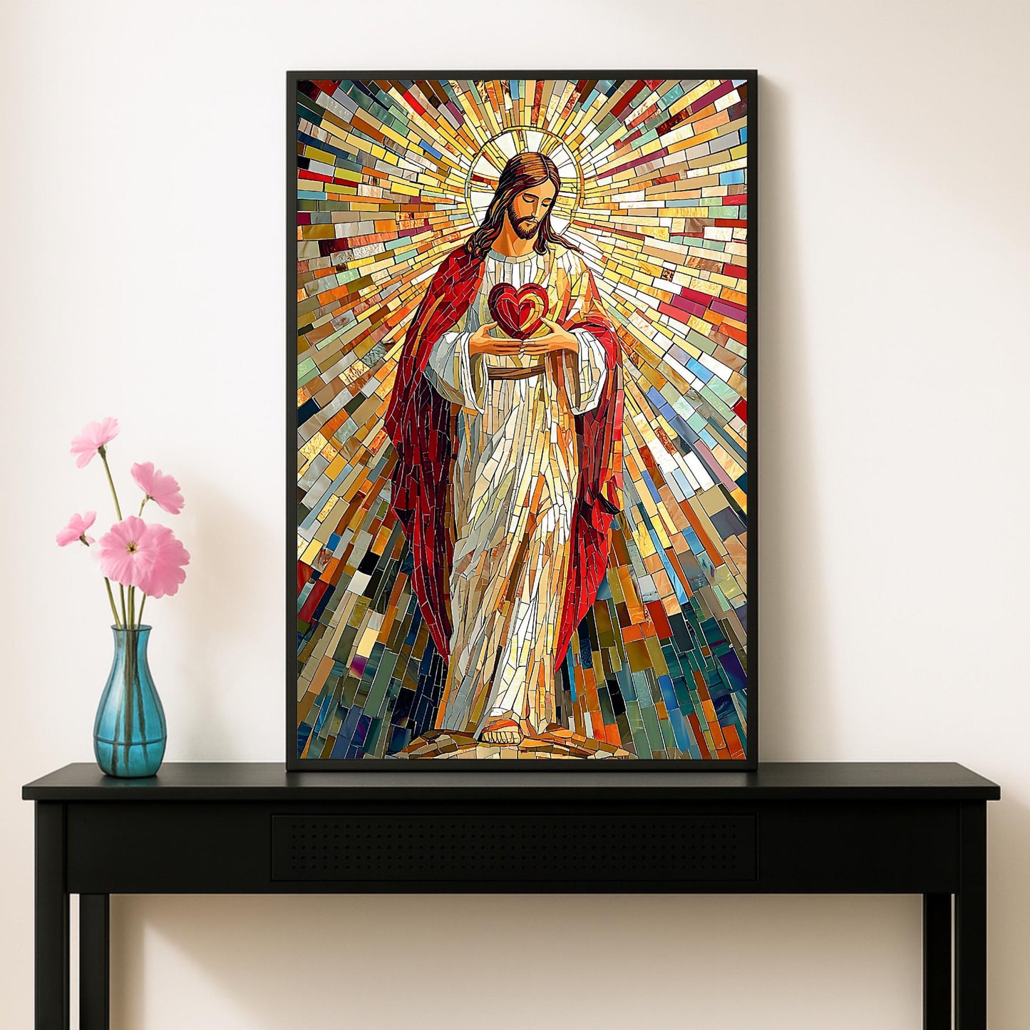 Religious art for home with Sacred Heart design detail