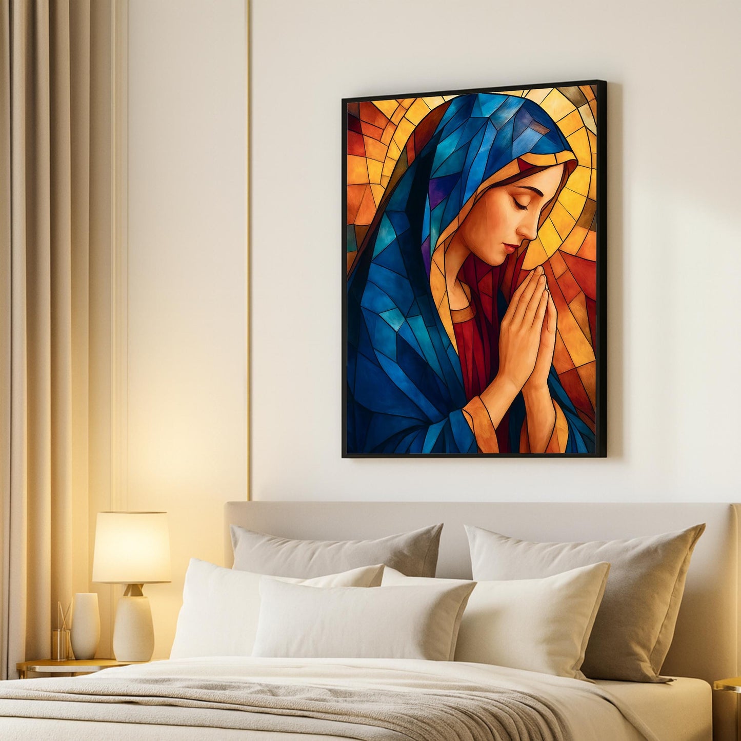 Traditional Catholic religious decor wall art in stained glass motif