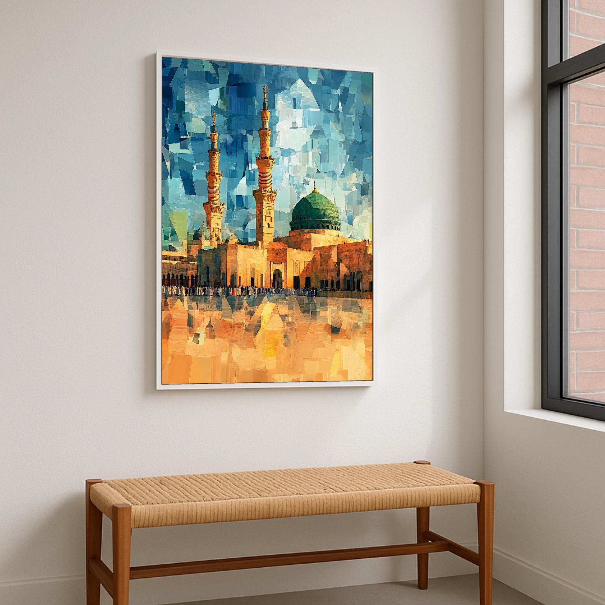 Close-up detail of geometric patterns in Masjid Al Nabawi artwork