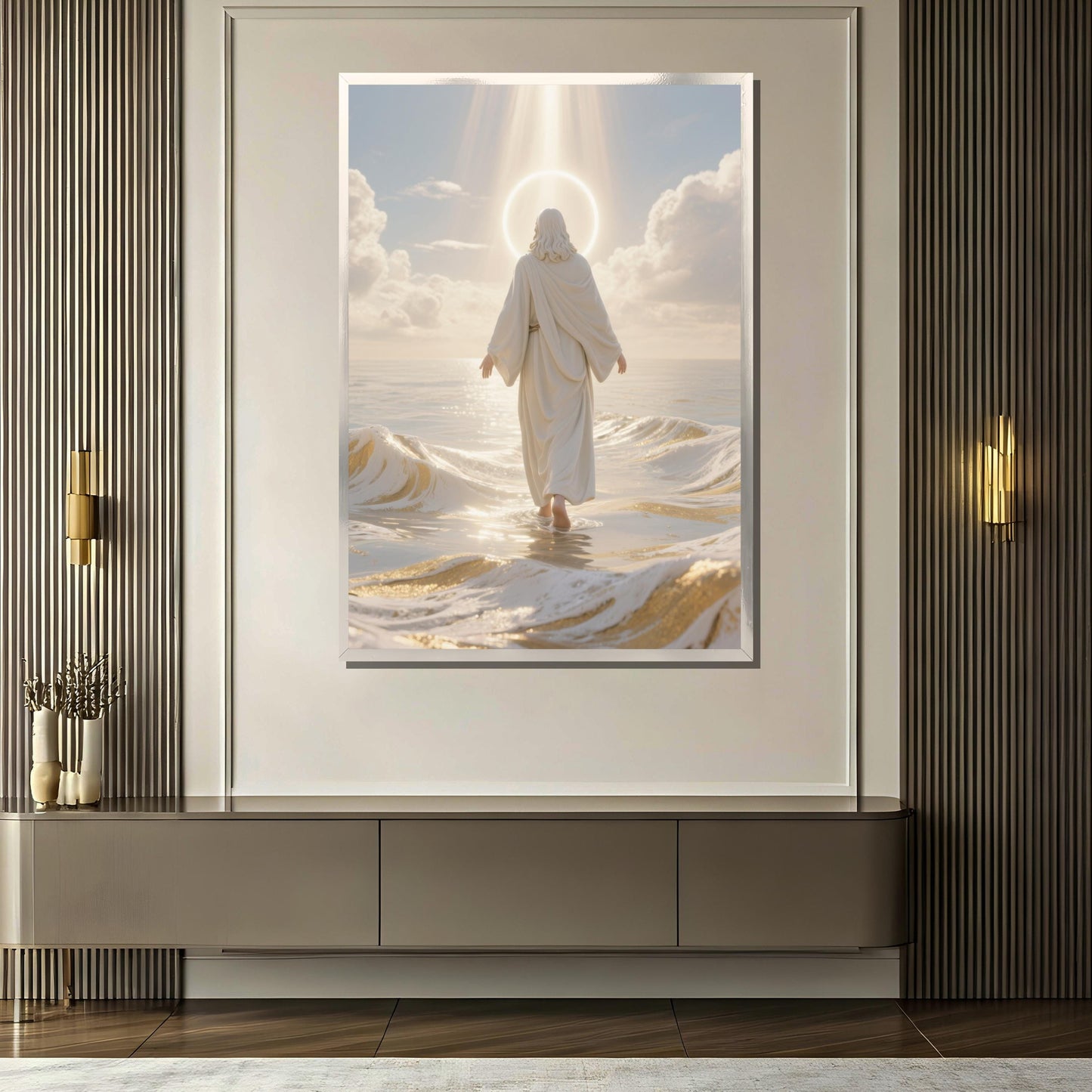Ready to hang Jesus water scene wall decor in living room