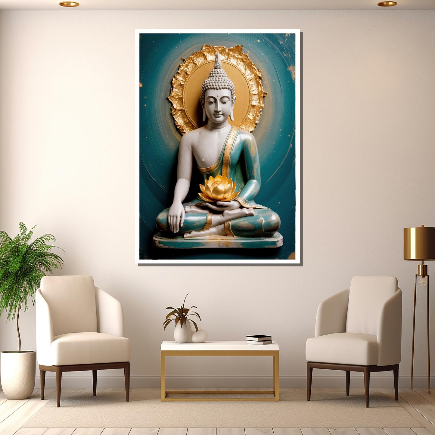 Gallery-wrapped canvas Buddha art as meditation centerpiece