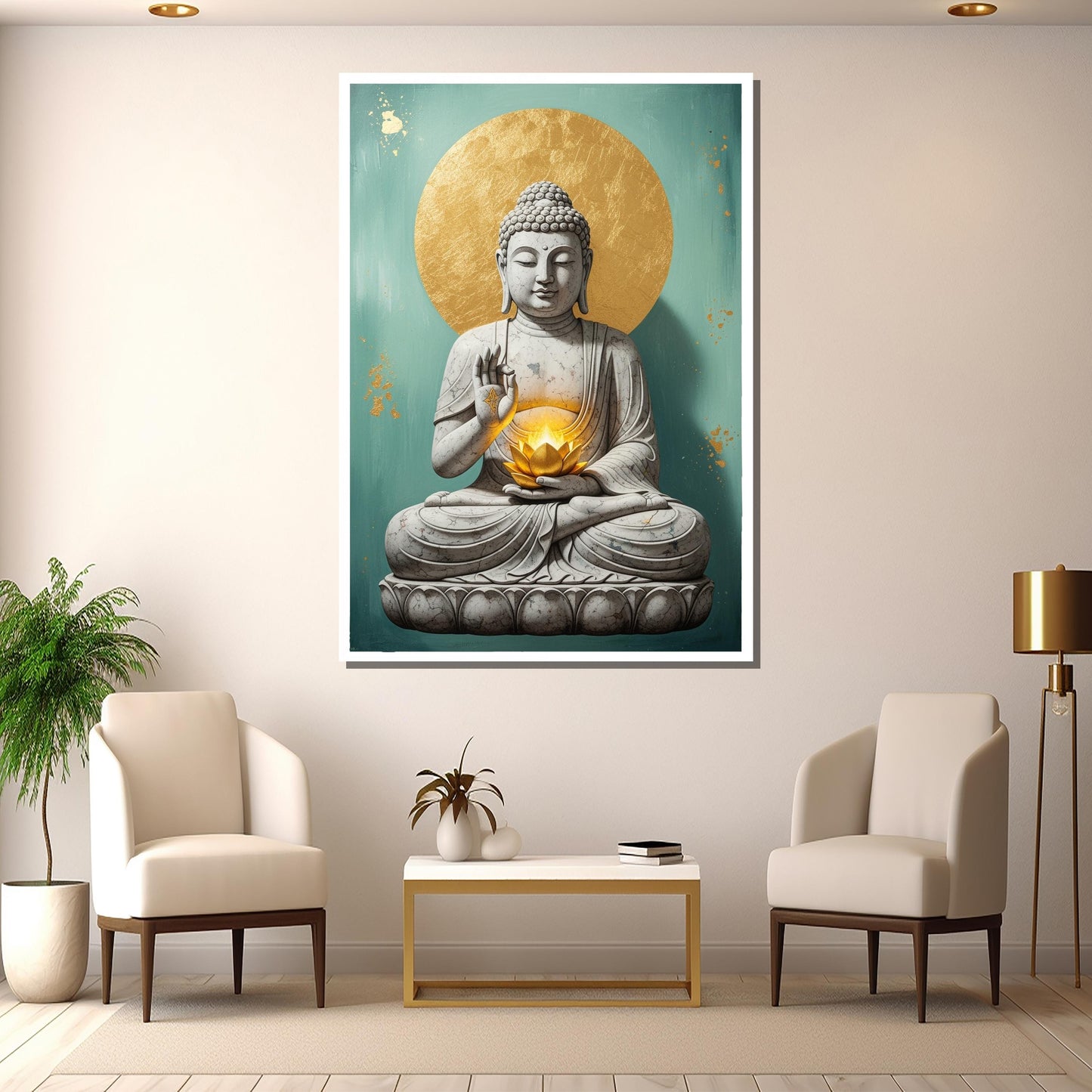 Large wall art of Buddha in meditation pose
