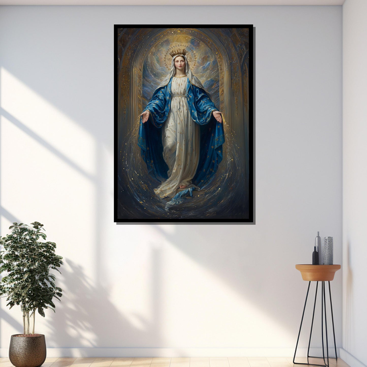Blue and gold Catholic icon decor wall art
