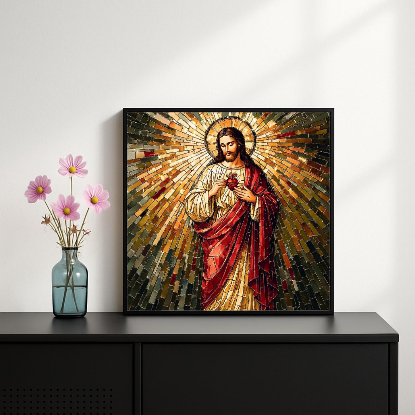 Christian decor - Sacred Heart mosaic design on white background