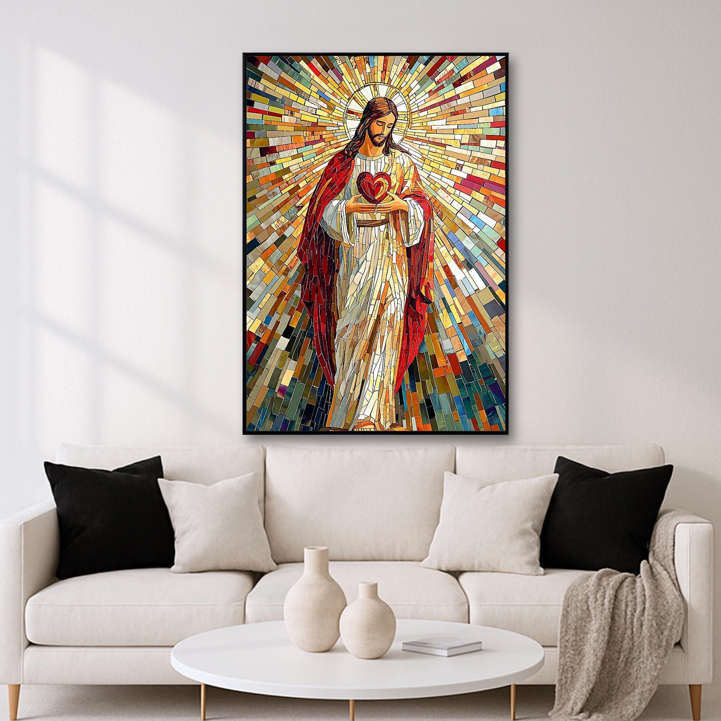Catholic mosaic style religious wall decor close up