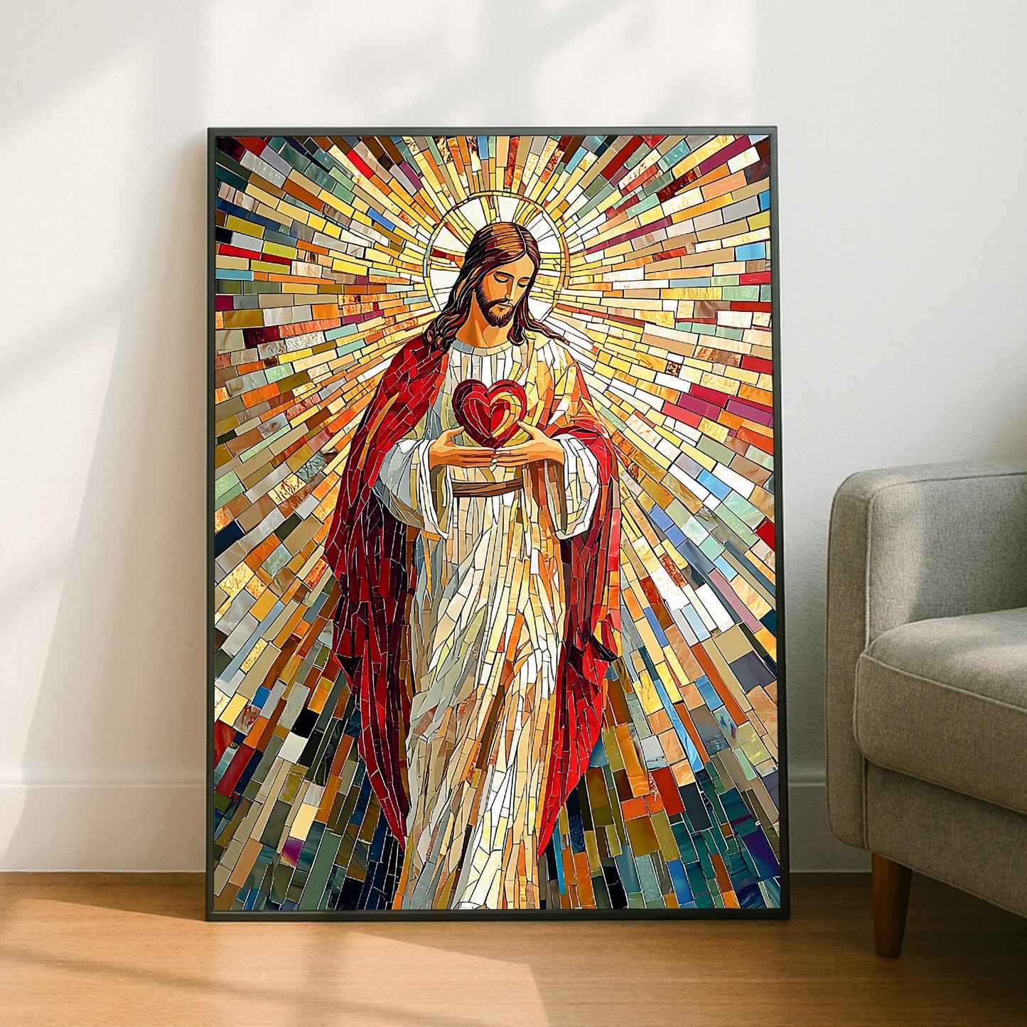 Religious wall art arrangement for living space