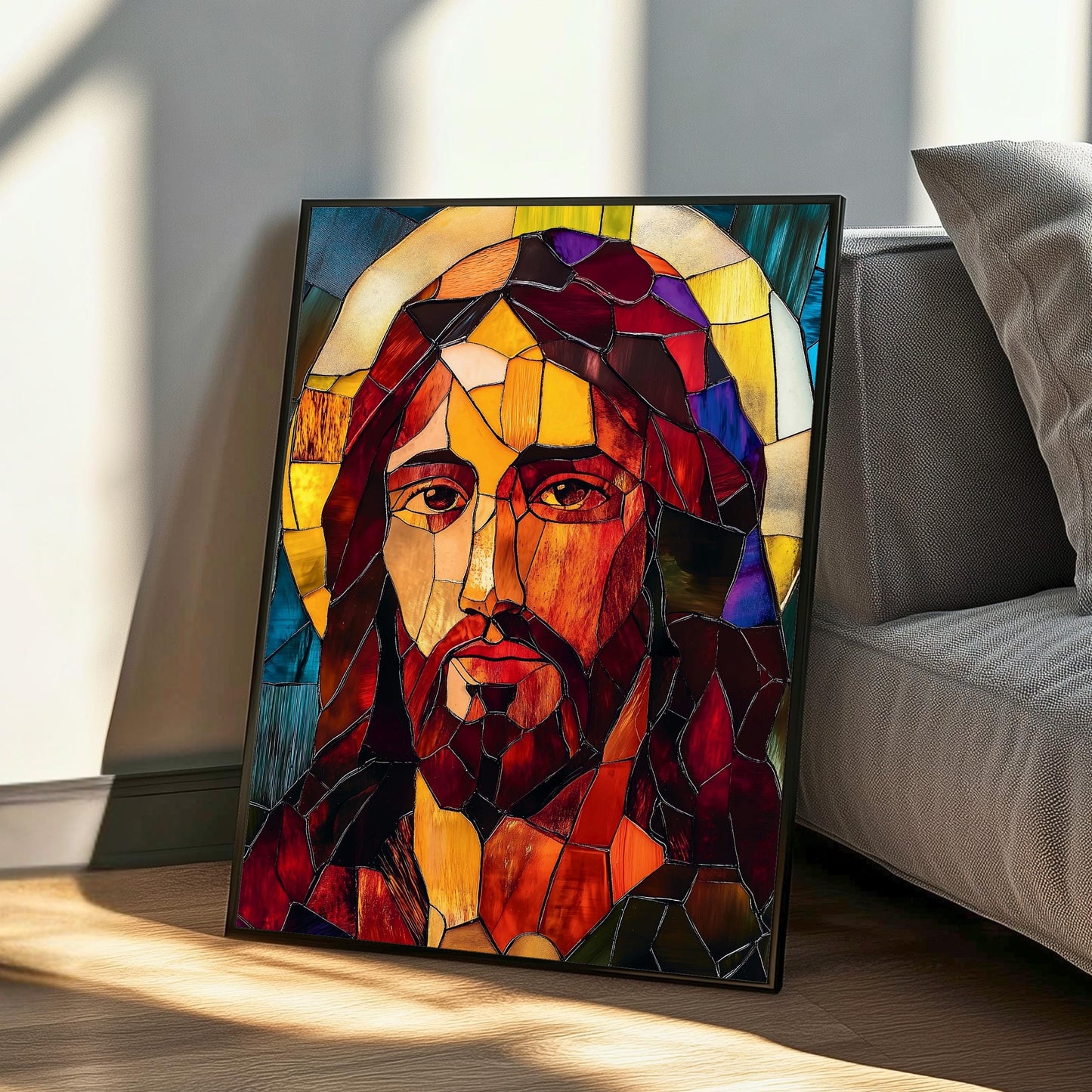 Warm-toned Christian wall decor with sacred imagery