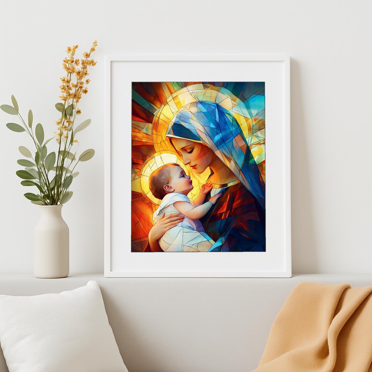 Sacred Mary and Jesus print for home altar
