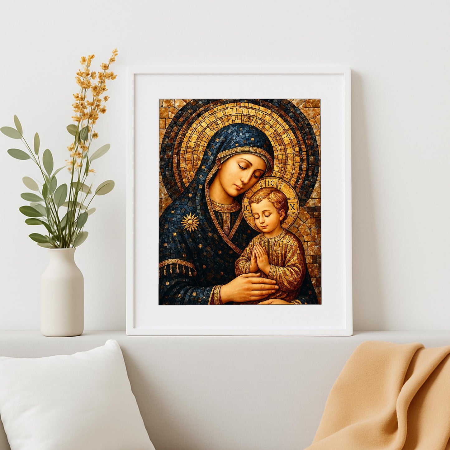 Mounted mosaic icon artwork ready for home or church decor