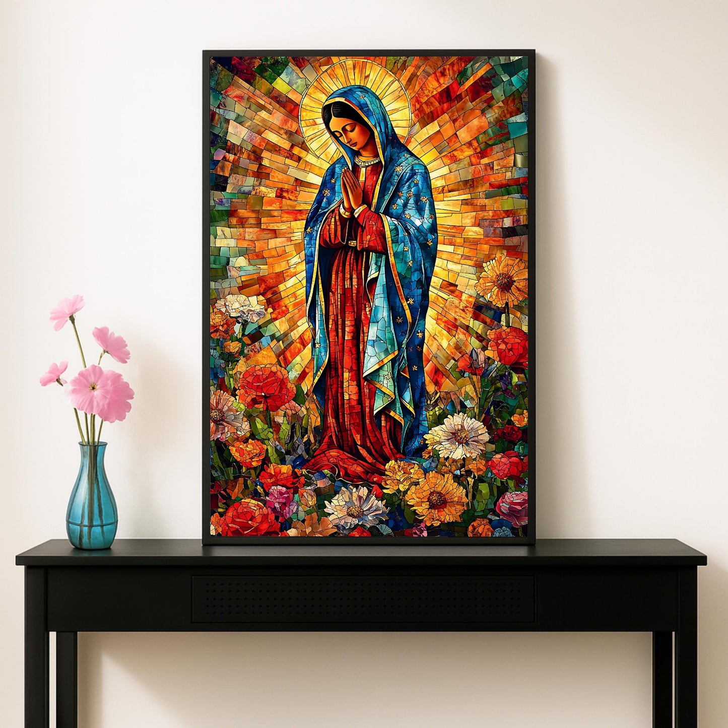 Colorful mosaic Our Lady of Guadalupe wall print ready to hang