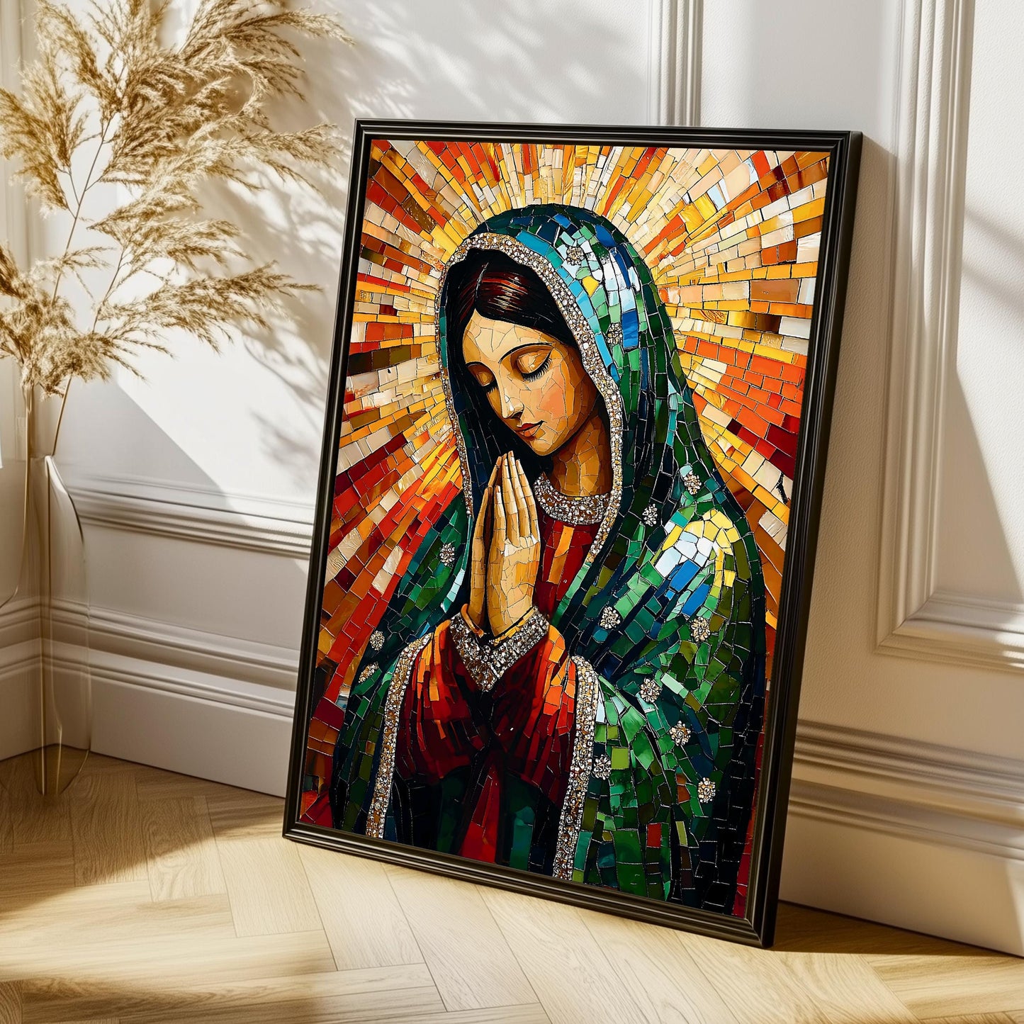 Sacred art print of Mary of Guadalupe with rich color palette