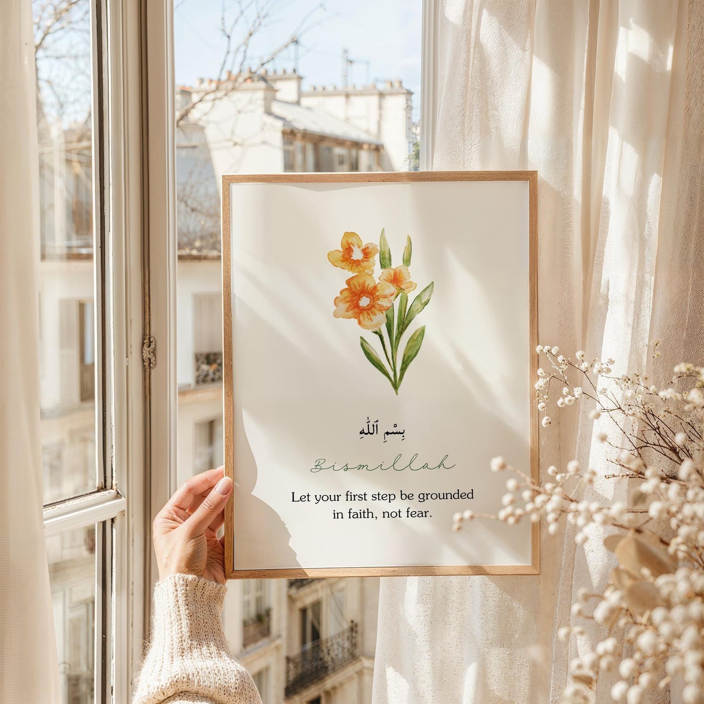Elegant Dhikr inspired wall art in a serene bedroom