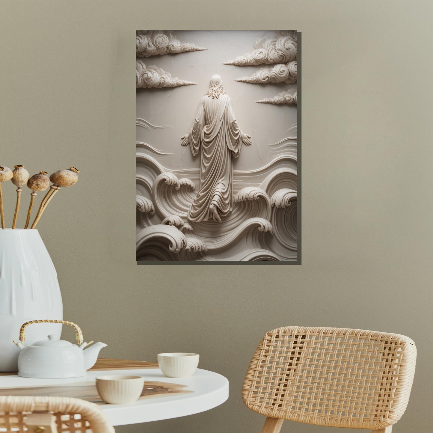 Elegant Christian wall art in warm beige tones