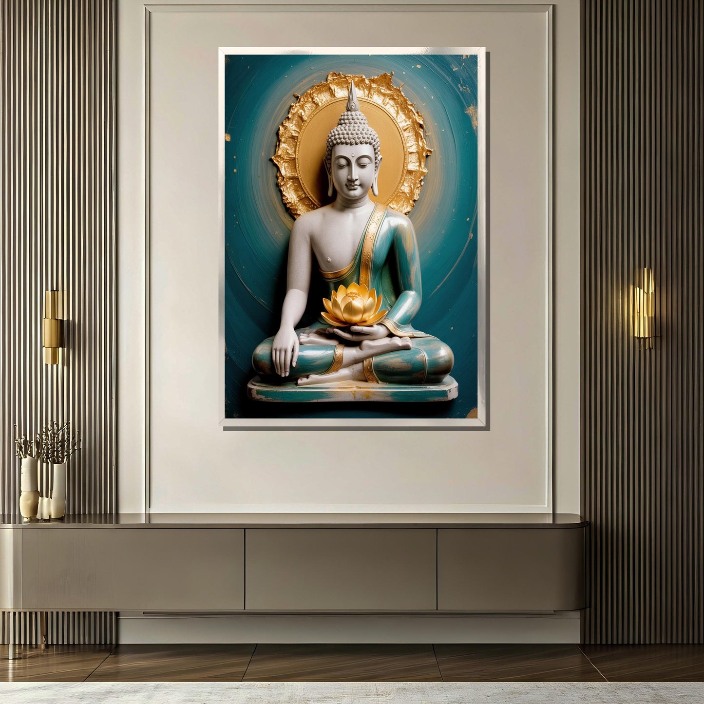 Zen decor Buddha canvas art with soft lighting
