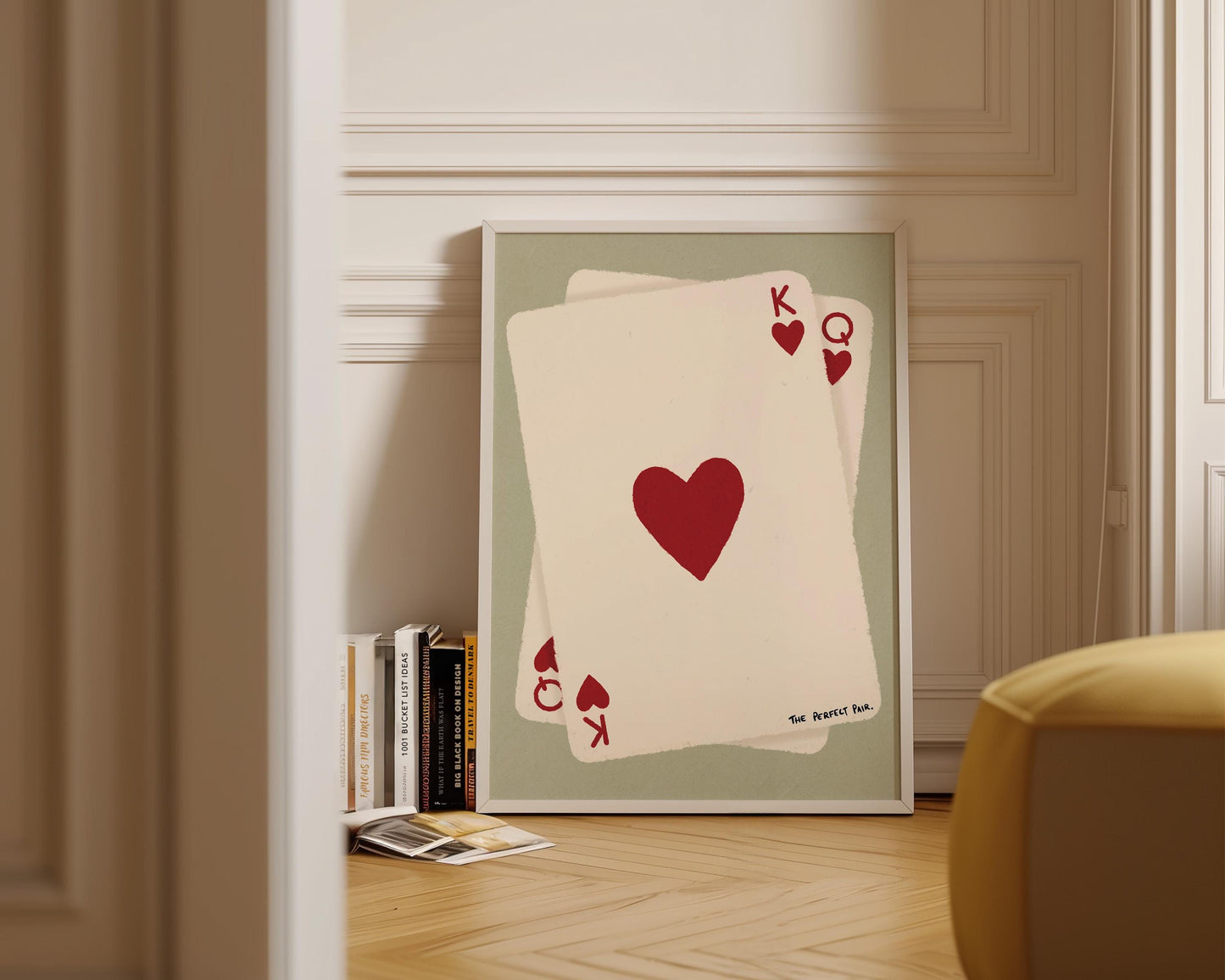 Heart icon and playing card elements in elegant print