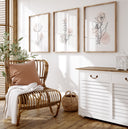 Abstract botanical line art with soft blush tones for living room